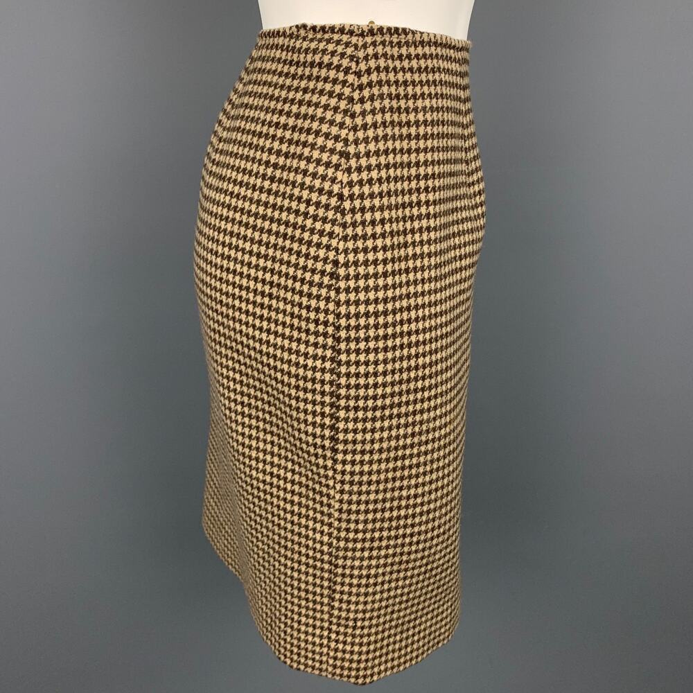 RALPH LAUREN Blue Label Size 8 Brown & Beige Houndstooth Wool Pencil Skirt - Picture 2 of 4